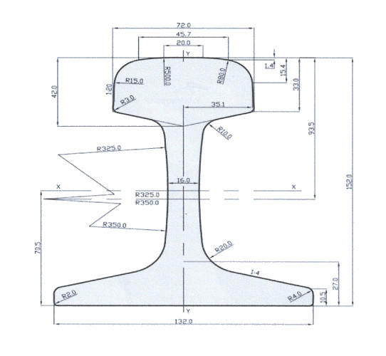 Used rails R50/R65 dimensions drawing